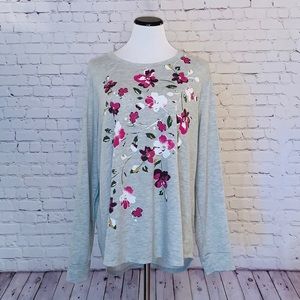 {Terra & Sky} Embellished Floral Top Sz 2X
